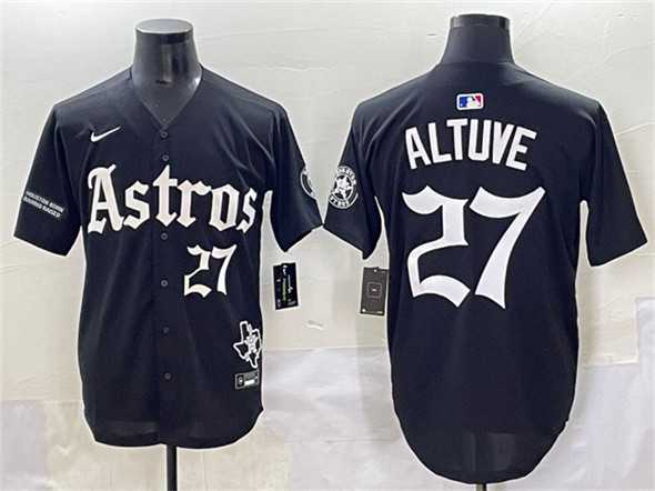Mens Houston Astros #27 Jose Altuve Black Gothic Houston Born Barrio Raised Limited Stitched Baseball Jersey->houston astros->MLB Jersey