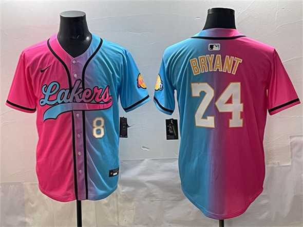 Men%27s Los Angeles Lakers Front #8 Back #24 Kobe Bryant Pink Blue Limited Stitched Jersey->boston celtics->NBA Jersey