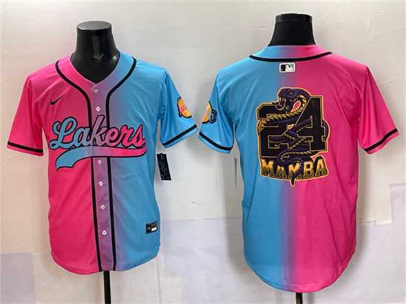 Men%27s Los Angeles Lakers Team Big Logo Pink Blue Limited Stitched Baseball Jersey->los angeles lakers->NBA Jersey