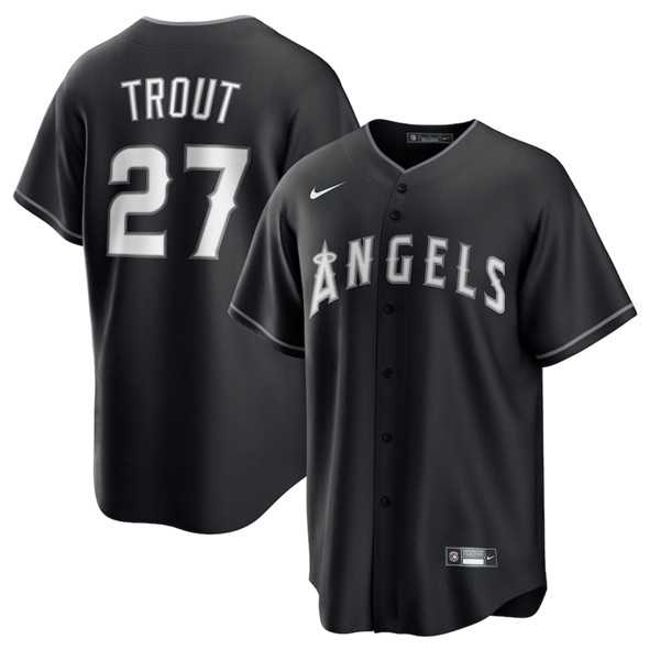 Men%27s Los Angeles Angels #27 Mike Trout Black Lights Out Limited Stitched Baseball Jersey Dzhi->los angeles angels->MLB Jersey