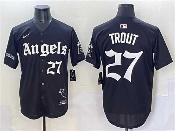 Men%27s Los Angeles Angels #27 Mike Trout Black %27Gothic Halo Edition%27 Vapor Limited Stitched Jersey->los angeles angels->MLB Jersey