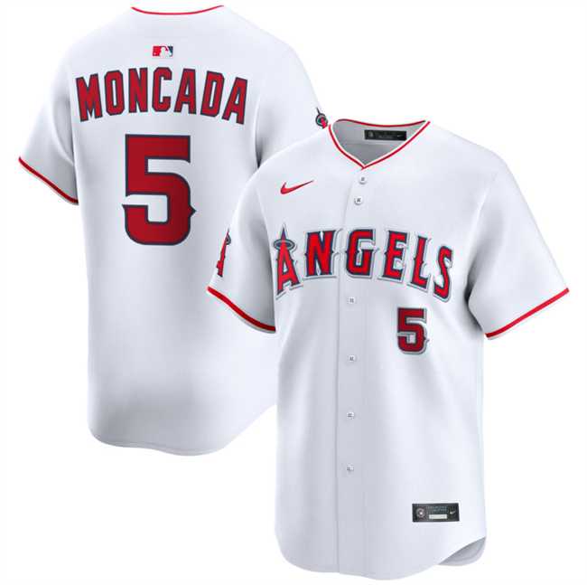 Men%27s Los Angeles Angels #5 Yoan Moncada White Home Limited Stitched Baseball Jersey Dzhi->kansas city royals->MLB Jersey