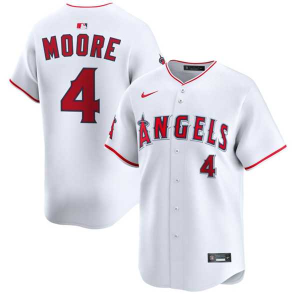 Men%27s Los Angeles Angels #4 Christian Moore White Home Limited Stitched Baseball Jersey Dzhi->kansas city royals->MLB Jersey