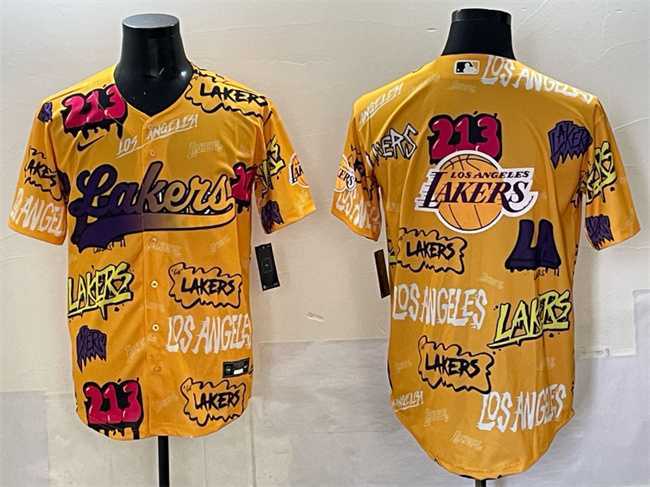 Men%27s Los Angeles Lakers Team Big Logo Yellow Limited Stitched Baseball Jersey->los angeles lakers->NBA Jersey