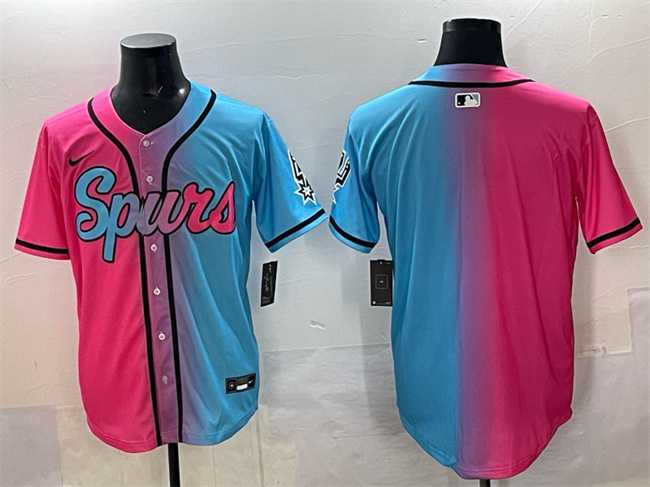 Men%27s San Antonio Spurs Blank Pink Blue Limited Stitched Baseball Jersey->los angeles lakers->NBA Jersey