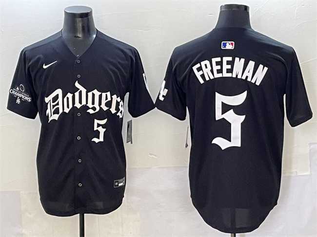 Men%27s Los Angeles Dodgers #5 Freddie Freeman Black 2025 LA Gothic Style With 2024 World Series Champions Patch Vapor Premier Limited Stitched Baseball Jersey->los angeles angels->MLB Jersey