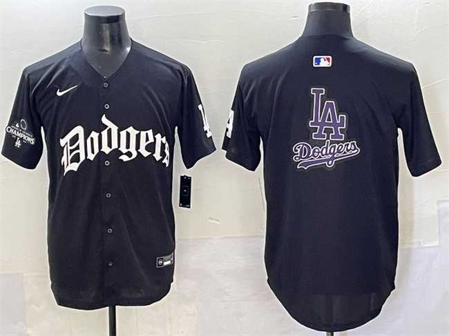 Men%27s Los Angeles Dodgers Team Big Logo Black 2025 LA Gothic Style With 2024 World Series Champions Patch Vapor Premier Limited Stitched Baseball Jersey->los angeles dodgers->MLB Jersey