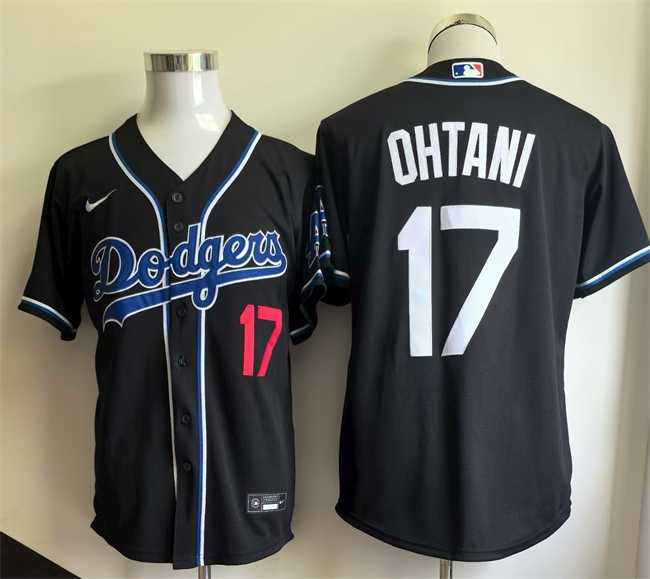 Men%27s Los Angeles Dodgers #17 Shohei Ohtani Black Cool Base Stitched Jersey->los angeles dodgers->MLB Jersey
