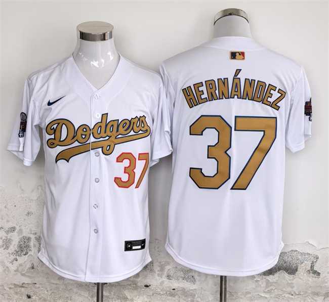 Men%27s Los Angeles Dodgers #37 Teoscar Hernandez White Gold 2025 Cool Base Stitched Jersey->milwaukee brewers->MLB Jersey