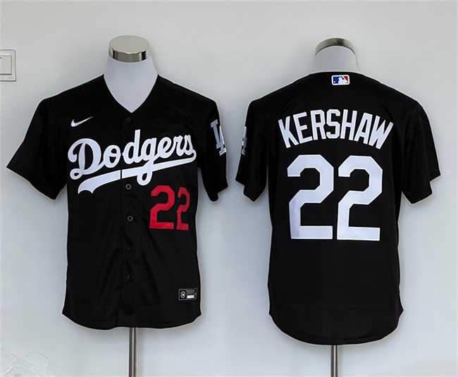 Men%27s Los Angeles Dodgers #22 Clayton Kershaw Black Cool Base Stitched Jersey->los angeles dodgers->MLB Jersey