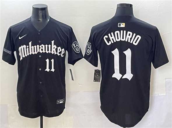 Men%27s Milwaukee Brewers #11 Jackson Chourio Black %27Gothic 414 Shadows Edition%27 Vapor Premier Limited Stitched Jersey->miami marlins->MLB Jersey