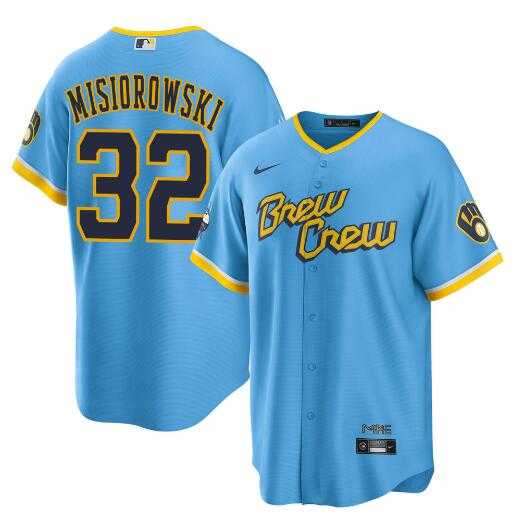 Men%27s Milwaukee Brewers #32 Jacob Misiorowski Powder Blue City Connect Cool Base Stitched Jersey Dzhi->milwaukee brewers->MLB Jersey