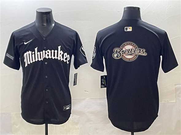Mens Milwaukee Brewers Team Big Logo Black Gothic 414 Shadows Edition Vapor Premier Limited Stitched Jersey->milwaukee brewers->MLB Jersey