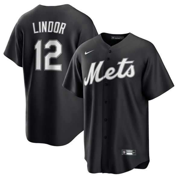 Men%27s New York Mets #12 Francisco Lindor Black Lights Out Limited Stitched Baseball Jersey Dzhi->new york mets->MLB Jersey