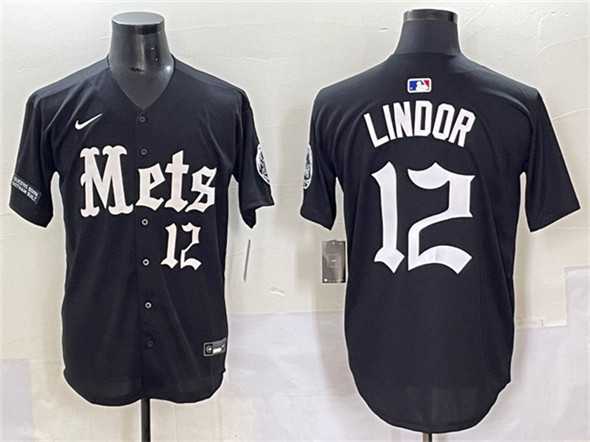 Men%27s New York Mets #12 Francisco Lindor Black %27Gotham Gothic Edition%27 Vapor Premier Limited Stitched Baseball Jersey->new york mets->MLB Jersey