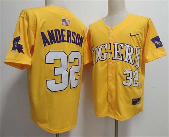 Mens LSU Tigers #32 Kade Anderson Gold 2025 Stitched Baseball Jersey->lsu tigers->NCAA Jersey