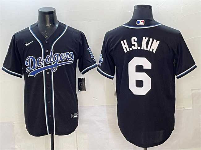 Men%27s Los Angeles Dodgers #6 H.S.Kim Black Cool Base Stitched Jersey->los angeles dodgers->MLB Jersey
