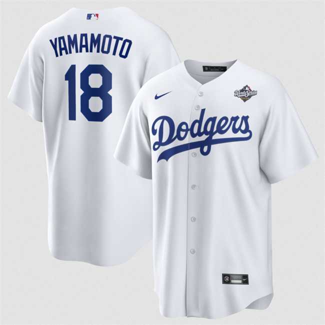 Men%27s Los Angeles Dodgers #18 Yoshinobu Yamamoto White 2025 World Series Home Cool Base Stitched Jersey Dzhi->los angeles dodgers->MLB Jersey