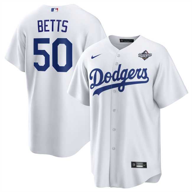 Men%27s Los Angeles Dodgers #50 Mookie Betts White 2025 World Series Home Cool Base Stitched Jersey Dzhi->miami marlins->MLB Jersey