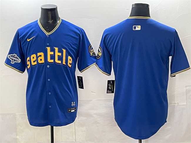 Mens Seattle Mariners Blank Royal With 2025 AL West Division Champions Patch City Connect Limited Stitched Jersey->seattle mariners->MLB Jersey