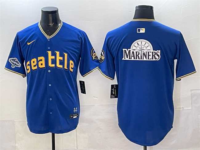 Mens Seattle Mariners Team Big Logo Royal With 2025 AL West Division Champions Patch City Connect Limited Stitched Jersey->seattle mariners->MLB Jersey