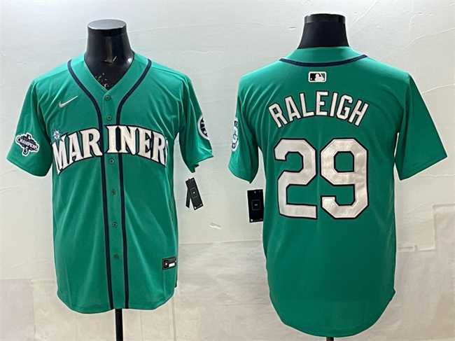 Men%27s Seattle Mariners #29 Cal Raleigh Aqua With 2025 AL West Division Champions Patch Limited Stitched jersey->seattle mariners->MLB Jersey