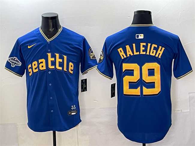 Mens Seattle Mariners #29 Cal Raleigh Royal With 2025 AL West Division Champions Patch City Connect Limited Stitched Jersey->seattle mariners->MLB Jersey