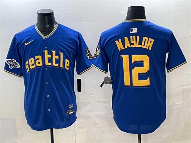 Men%27s Seattle Mariners #12 Josh Naylor Royal With 2025 AL West Division Champions Patch Limited Stitched jersey->seattle mariners->MLB Jersey
