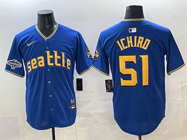Mens Seattle Mariners #51 Ichiro Suzuki Royal With 2025 AL West Division Champions Patch Limited Stitched jersey->seattle mariners->MLB Jersey
