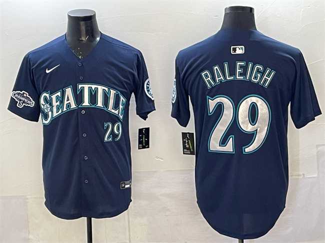 Mens Seattle Mariners #29 Cal Raleigh Navy With 2025 AL West Division Champions Patch Limited Stitched jersey->seattle mariners->MLB Jersey
