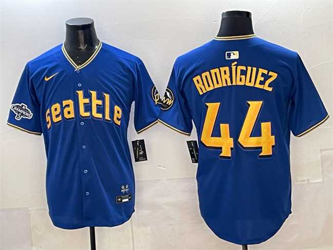 Mens Seattle Mariners #44 Julio Rodriguez Royal With 2025 AL West Division Champions Patch City Connect Limited Stitched Jersey->seattle mariners->MLB Jersey