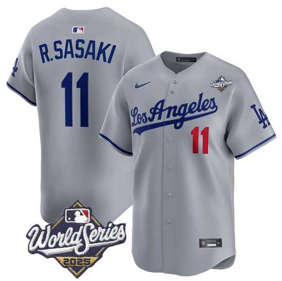 Men%27s Los Angeles Dodgers #11 Roki Sasaki Gray 2025 World Series Stitched Jersey->los angeles dodgers->MLB Jersey