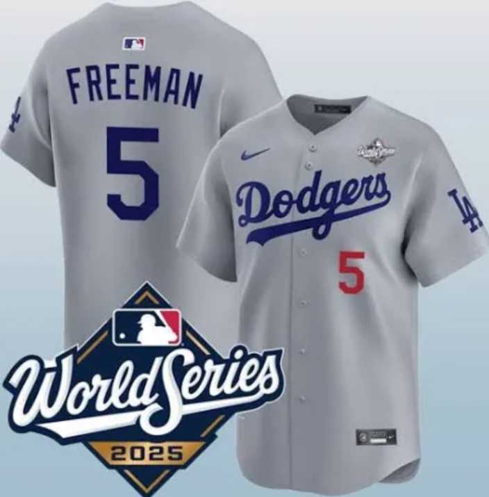 Men%27s Los Angeles Dodgers #5 Freddie Freeman Gray 2025 World Series Limited Stitched Jersey->chicago cubs->MLB Jersey
