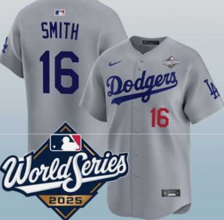 Men%27s Los Angeles Dodgers #16 Will Smith Gray 2025 World Series Limited Stitched Jersey->los angeles dodgers->MLB Jersey