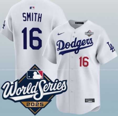 Men%27s Los Angeles Dodgers #16 Will Smith White 2025 World Series Home Limited Stitched Jersey->los angeles dodgers->MLB Jersey