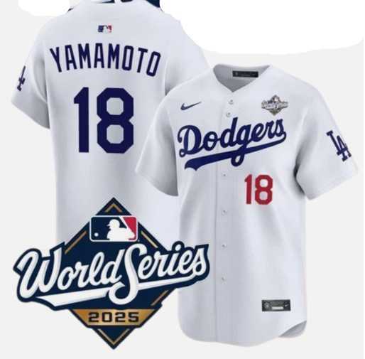 Men%27s Los Angeles Dodgers #18 Yoshinobu Yamamoto White 2025 World Series Home Limited Stitched Jersey->los angeles dodgers->MLB Jersey