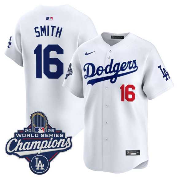 Men%27s Los Angeles Dodgers #16 Will Smith White 2025 Champions Stitched Jersey->los angeles dodgers->MLB Jersey