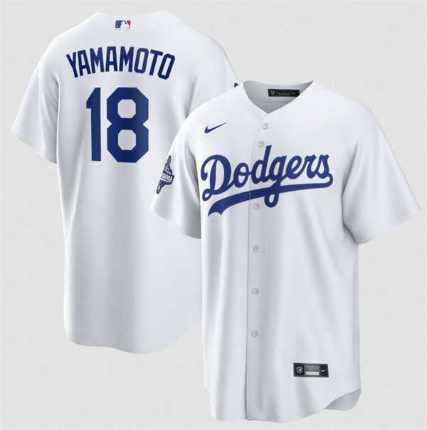 Men%27s Los Angeles Dodgers #18 Yoshinobu Yamamoto White 2025 World Series Champions Stitched Jersey->los angeles dodgers->MLB Jersey