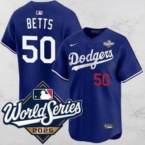 Men%27s Los Angeles Dodgers #50 Mookie Betts Blue 2025 World Series Vapor Limited Stitched Jersey->los angeles dodgers->MLB Jersey
