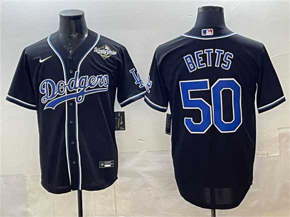 Men%27s Los Angeles Dodgers #50 Mookie Betts Black Fashion 2025 World Series Cool Base Stitched Jersey->los angeles dodgers->MLB Jersey
