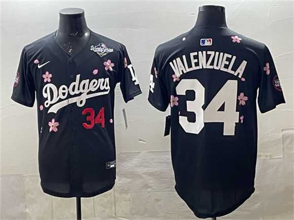 Men%27s Los Angeles Dodgers #34 Fernando Valenzuela Black 2025 World Series Patch Tokyo Series Limited Stitched Jersey->los angeles dodgers->MLB Jersey
