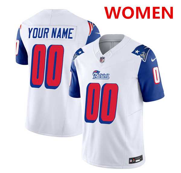 Women%27s New England Patriots active player custom white blue 2023 f.u.s.e. throwback limited stitched jersey->customized nhl jersey->Custom Jersey