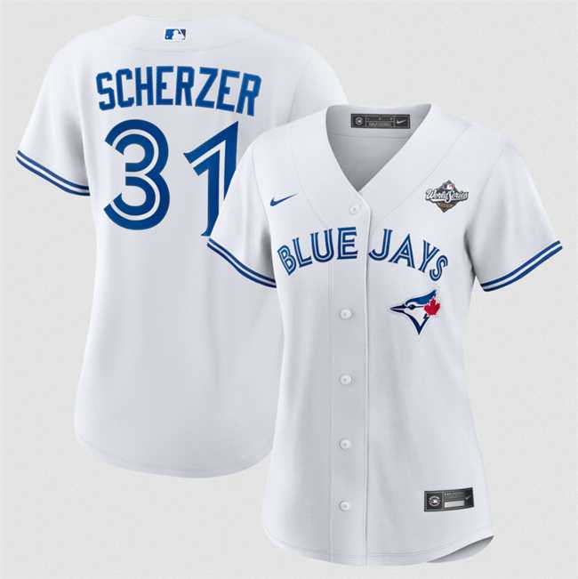 Women%27s Toronto Blue Jays #31 Max Scherzer White 2025 World Series Home Cool Base Stitched Jersey Dzhi->mlb womens jerseys->MLB Jersey