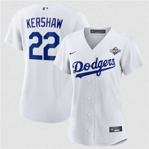 Women%27s Los Angeles Dodgers #22 Clayton Kershaw White 2025 World Series Home Cool Base Stitched Jersey Dzhi->mlb womens jerseys->MLB Jersey