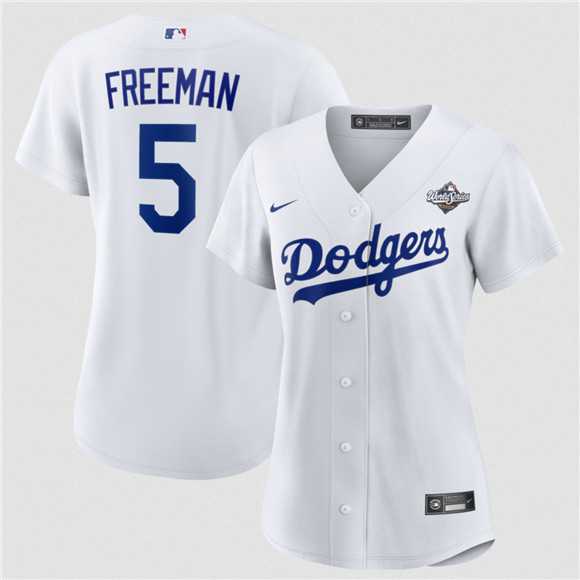Women%27s Los Angeles Dodgers #5 Freddie Freeman White 2025 World Series Home Cool Base Stitched Jersey Dzhi->toronto blue jays->MLB Jersey