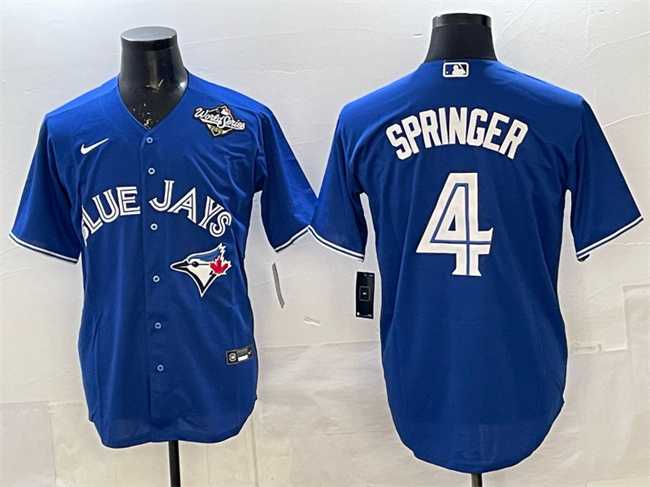 Mens Toronto Blue Jays #4 George Springer Navy 2025 World Series Home Cool Base Stitched Jersey->toronto blue jays->MLB Jersey