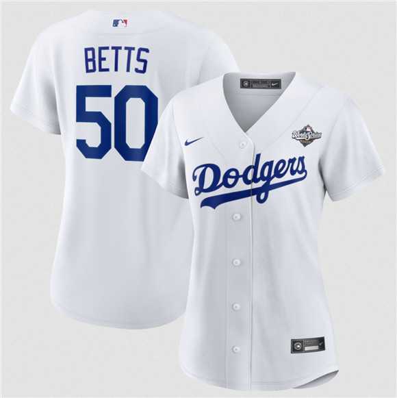 Women%27s Los Angeles Dodgers #50 Mookie Betts White 2025 World Series Home Cool Base Stitched Jersey Dzhi->mlb womens jerseys->MLB Jersey