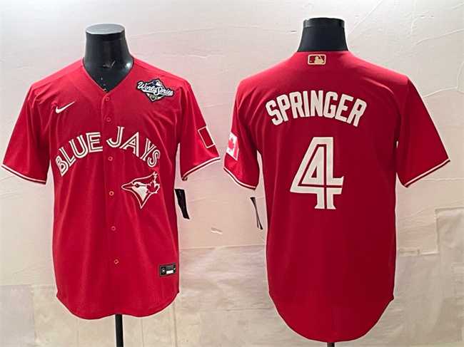 Mens Toronto Blue Jays #4 George Springer Red 2025 World Series Cool Base Stitched Jersey->toronto blue jays->MLB Jersey