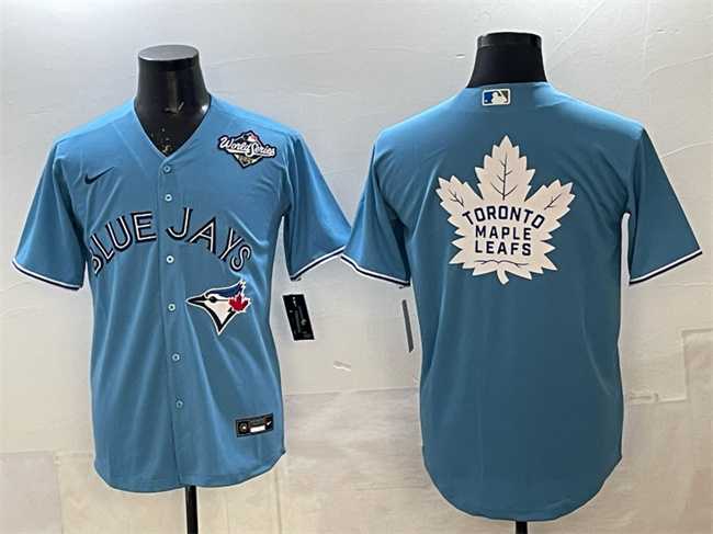 Mens Toronto Blue Jays & Leafs Blue 2025 World Series With White Leafs Logo Cool Base Stitched Jersey->toronto blue jays->MLB Jersey