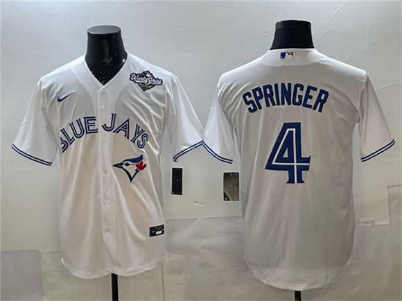 Mens Toronto Blue Jays #4 George Springer White 2025 World Series Home Cool Base Stitched Jersey->toronto blue jays->MLB Jersey
